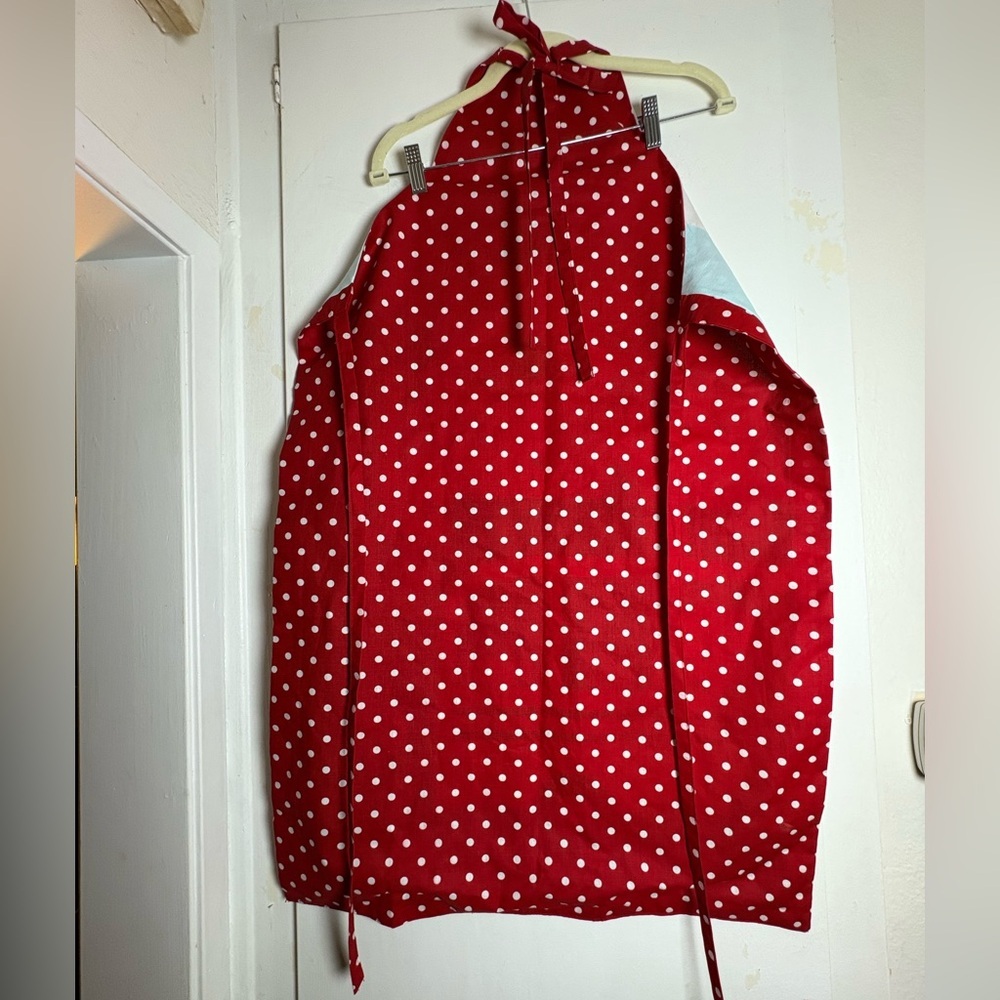 Colorful School House and School Bus Themed Apron with Polka Dot Background - Picture 3 of 10